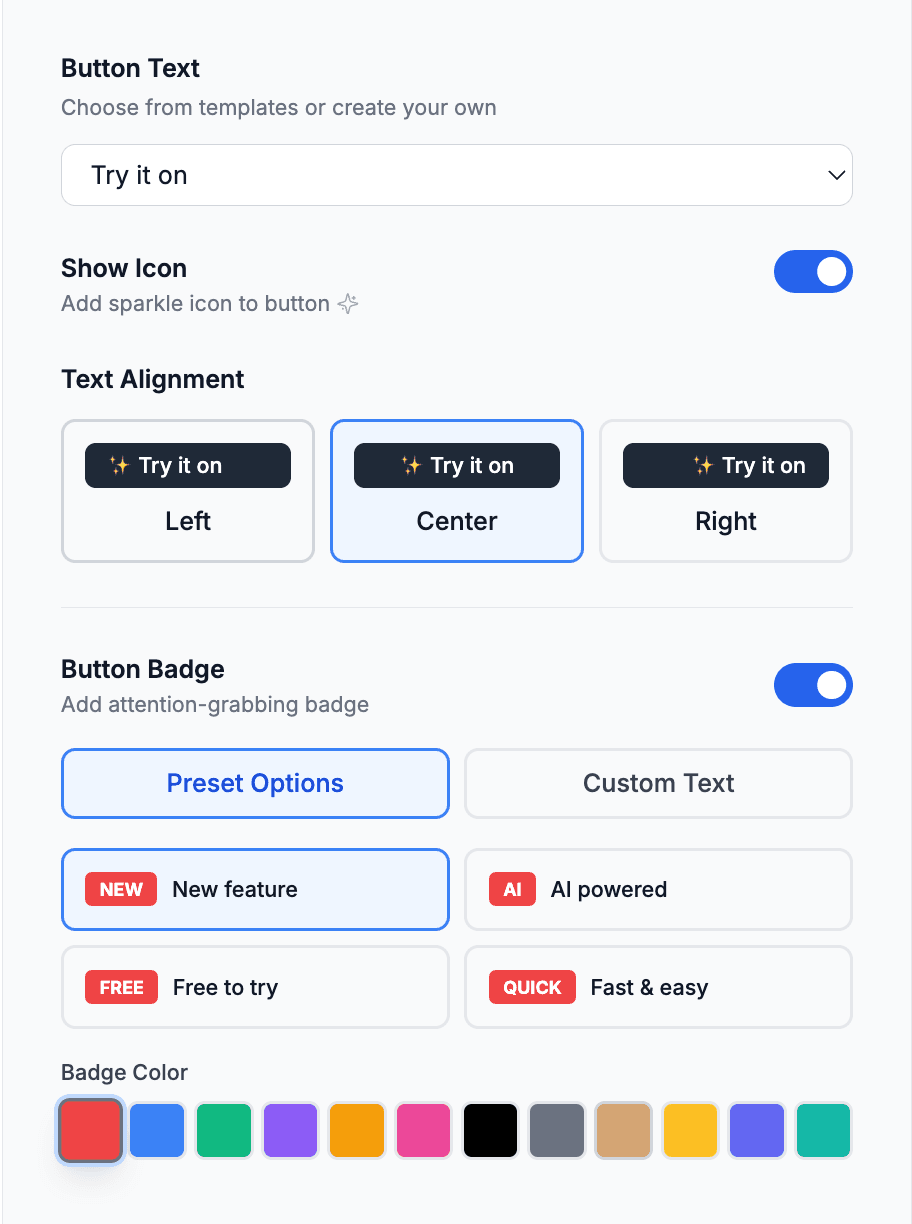 Button Text and Badge Customization